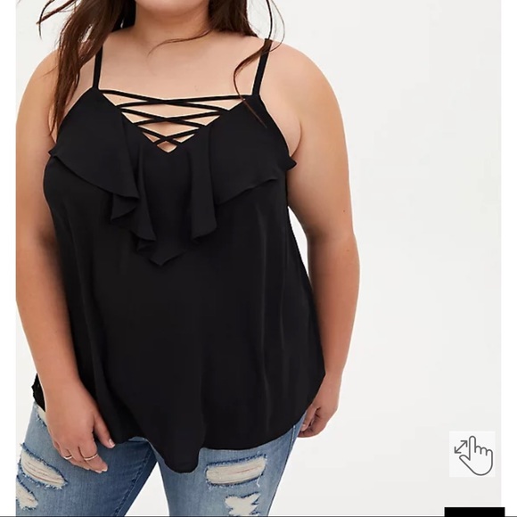 NWT Torrid size 1 black crisscross ruffle georgette tank - Picture 1 of 7